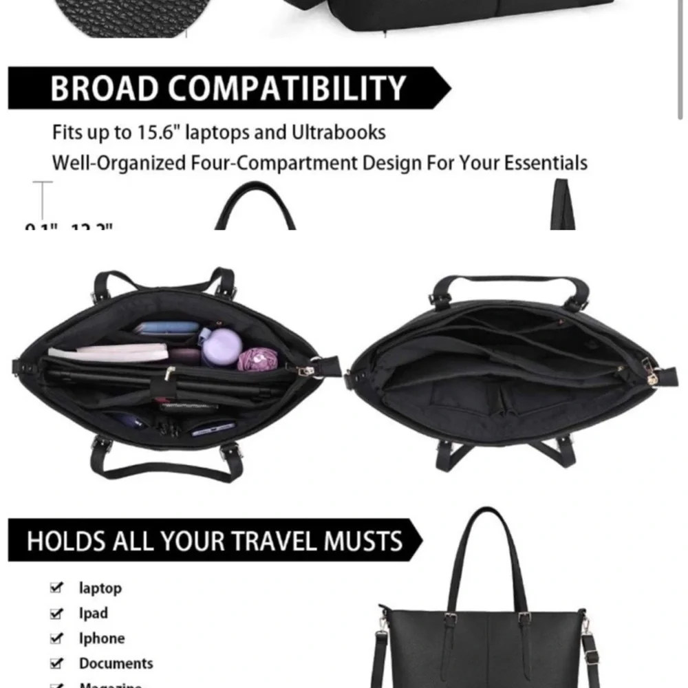 Newhey Black Laptop Bag with Professional Design and Structured Silhouette NWT